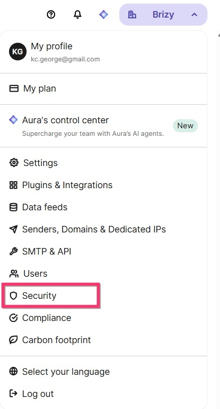 Brevo Integration Security menu.jpg