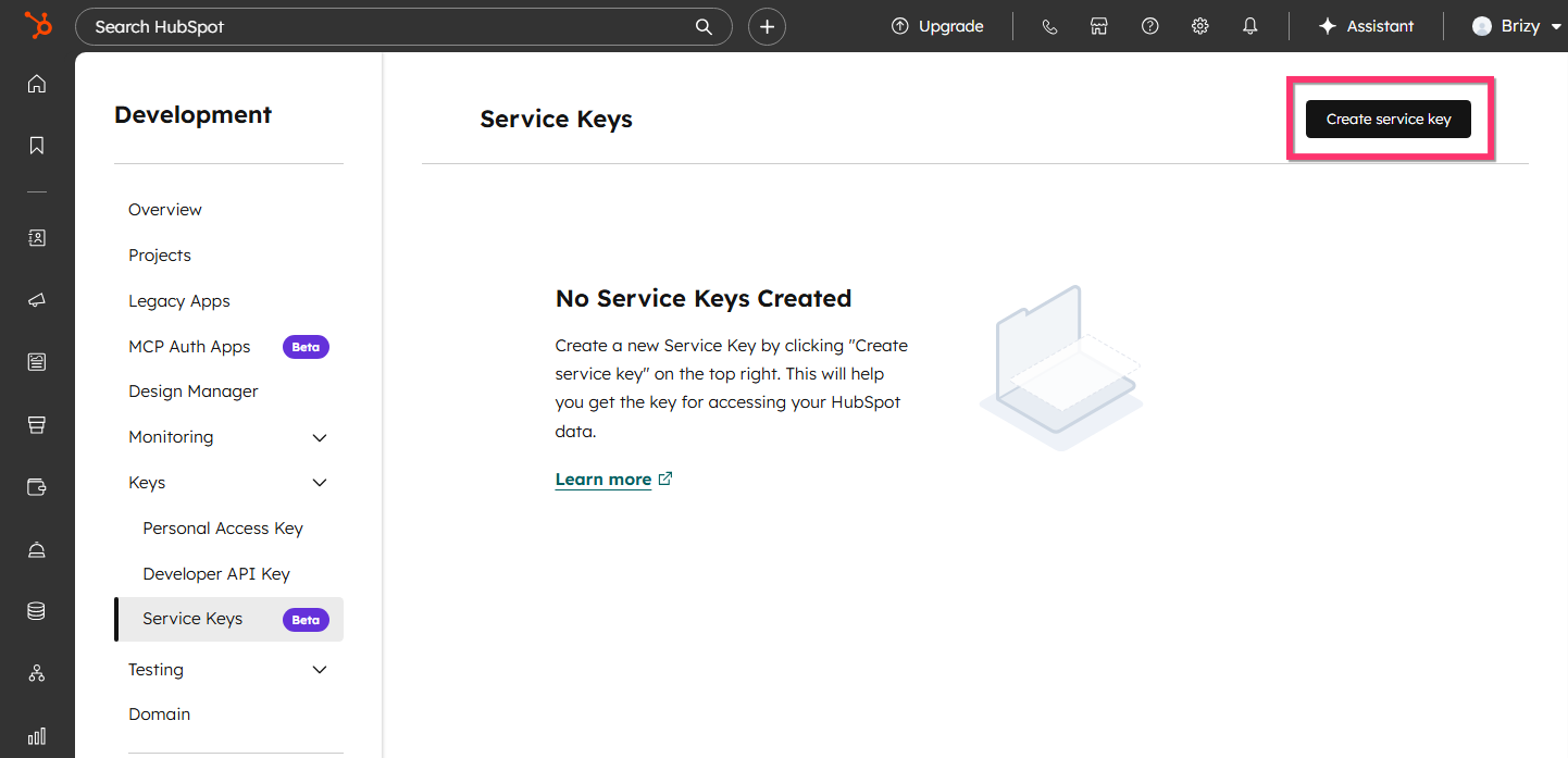 HubSpot Create Service Key.png